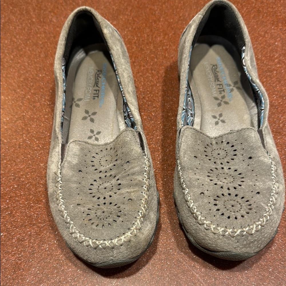 Sketchers Gray Perforated Suede Flats with Rounded Toe worn once